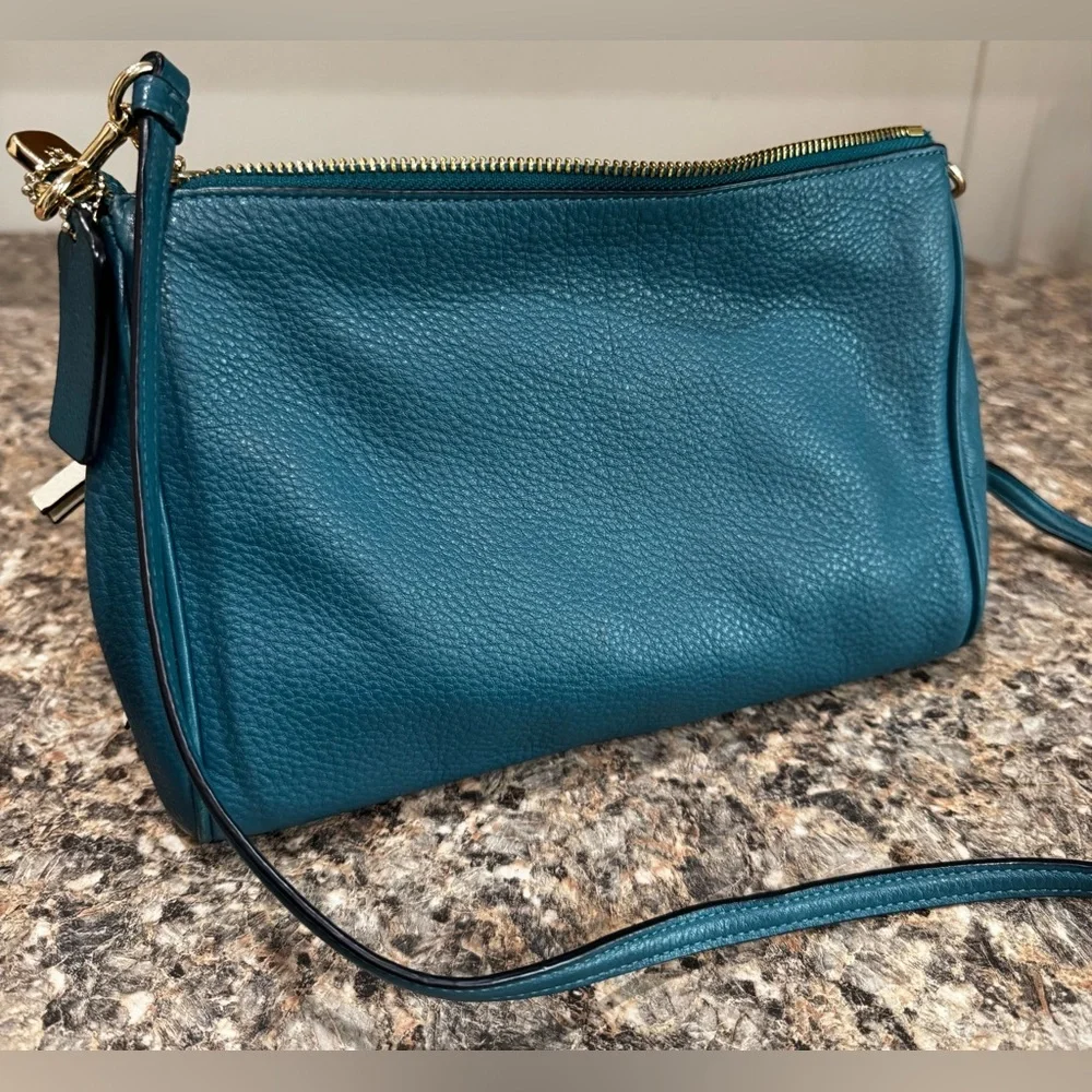 Coach Teal Pebbled Leather Shoulder Bag - Picture 4 of 7